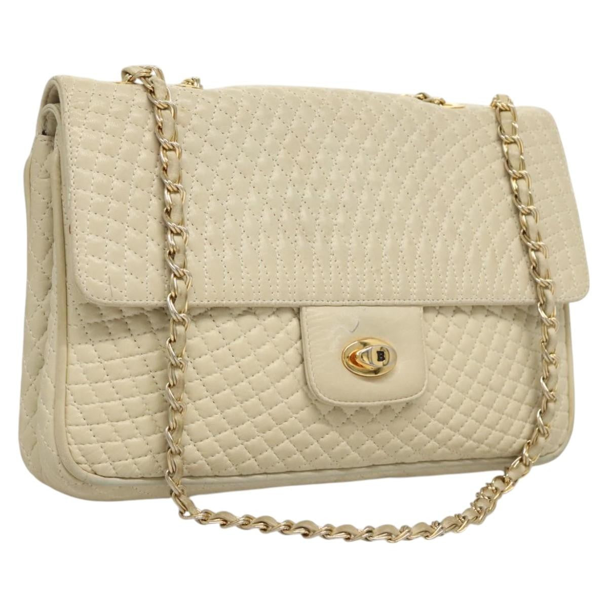BALLY BALLY Chain Shoulder Bag Leather White Gold Authentic 124788
