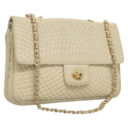 BALLY BALLY Chain Shoulder Bag Leather White Gold Authentic 124788