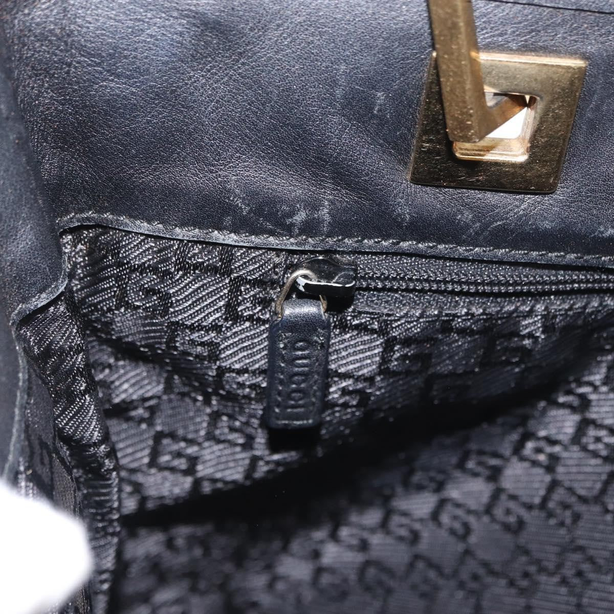 Gucci GUCCI Tote Bag Leather Black Gold 002 1099 Authentic 166099