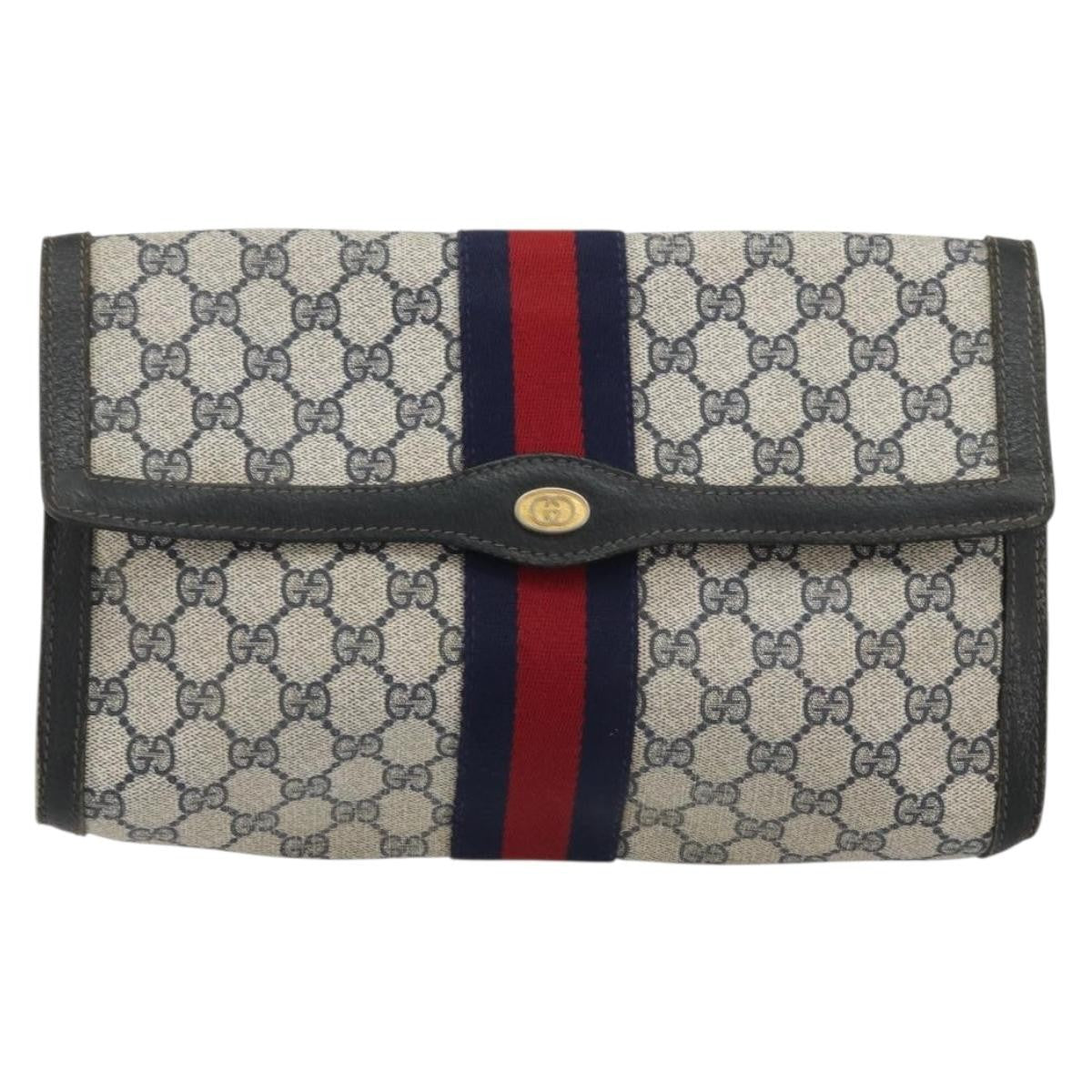 Gucci GUCCI GG Supreme Sherry Line Clutch Bag PVC Navy Gold 41 014 3087 Authentic YKZ1523