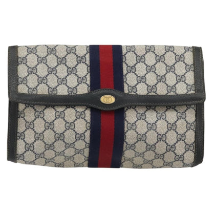 Gucci GUCCI GG Supreme Sherry Line Clutch Bag PVC Navy Gold 41 014 3087 Authentic YKZ1523