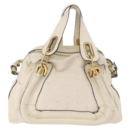 Chloé Chloé Chloe Paraty Hand Bag Leather 2way White Gold Authentic 177045