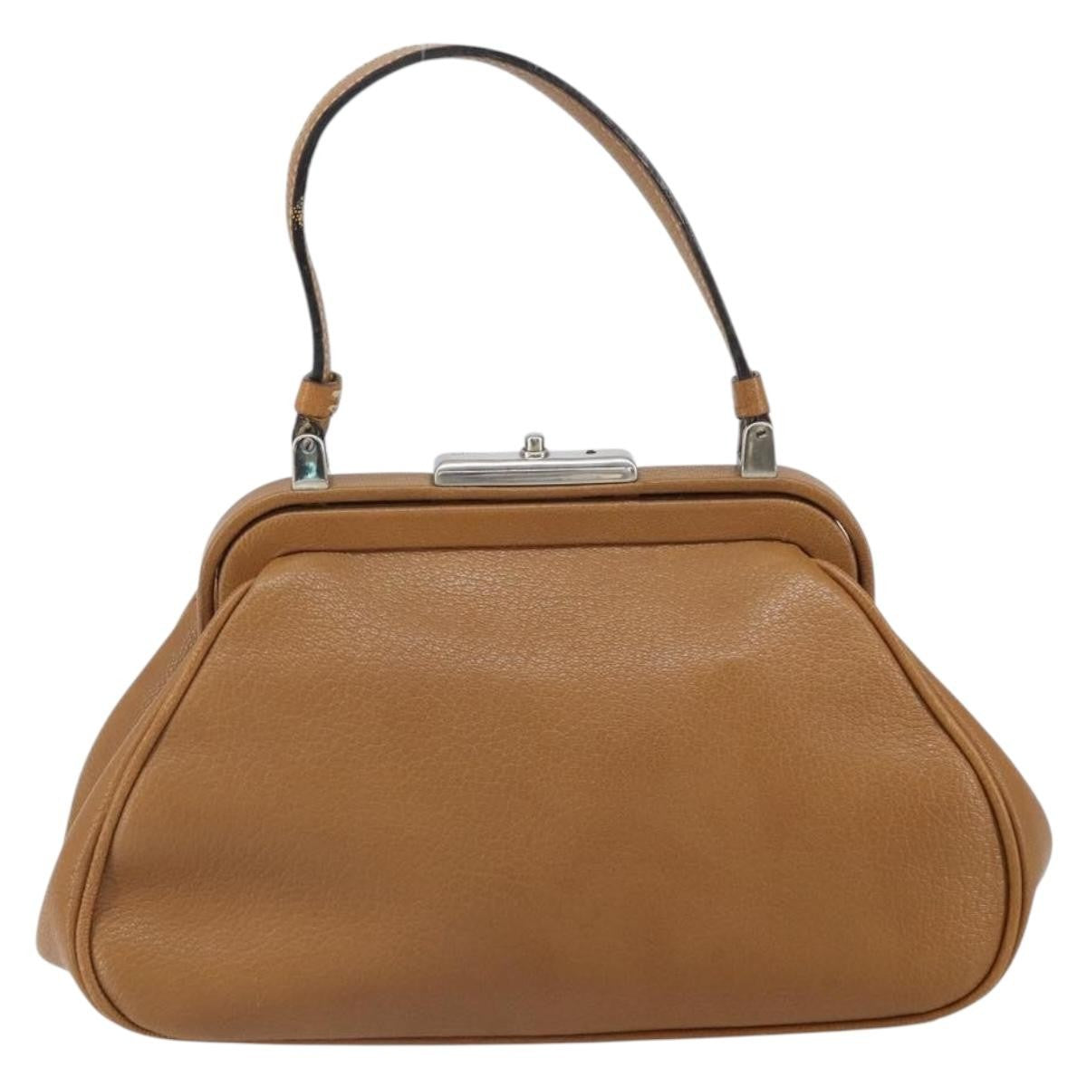 Prada PRADA Hand Bag Leather Brown Silver Authentic yk19954
