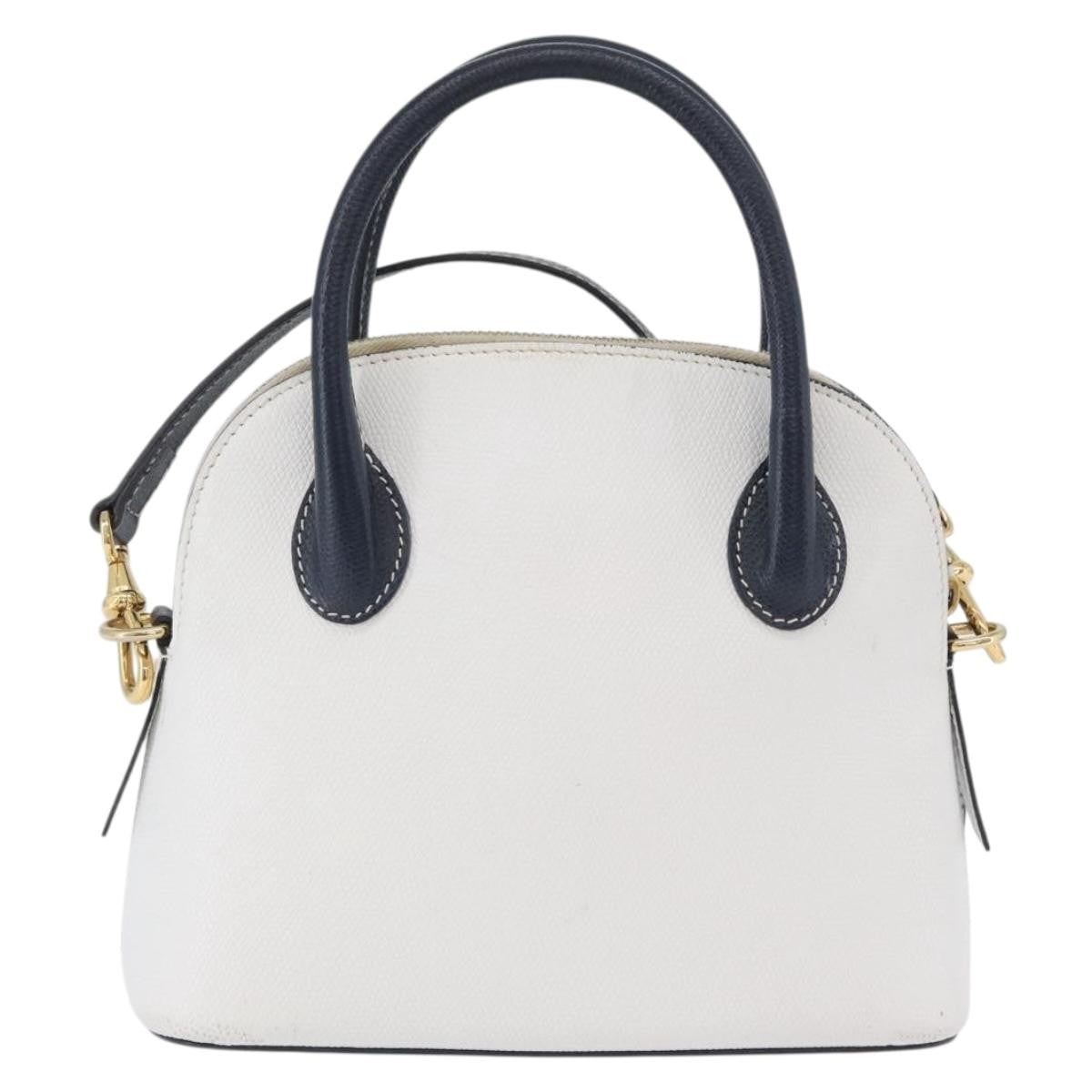 Celine CELINE Hand Bag Leather 2way White Gold Authentic BA10567