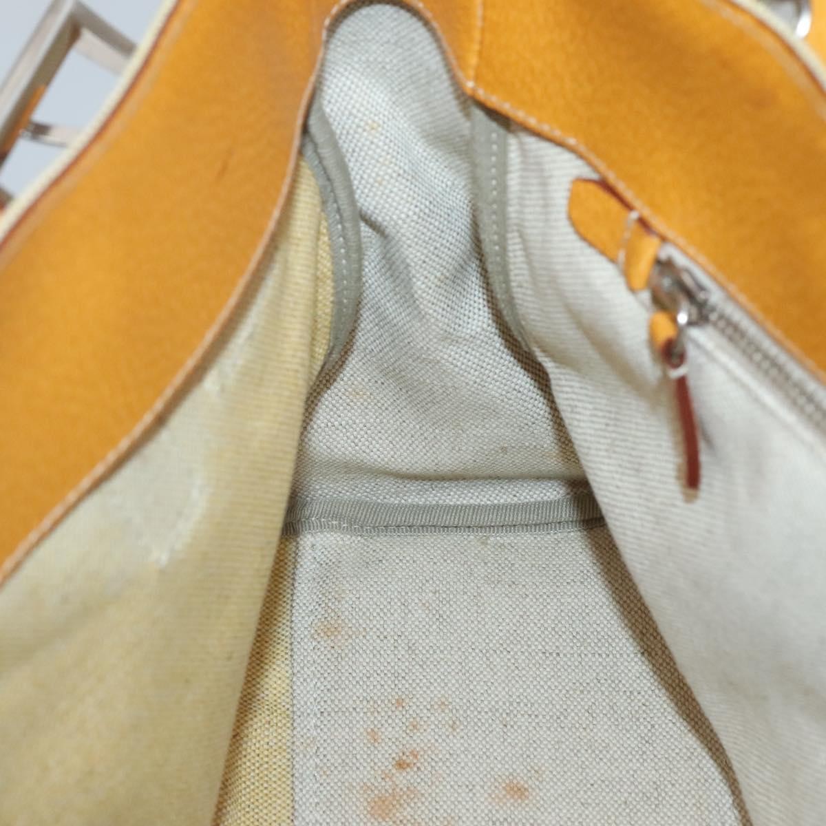 Prada PRADA Hand Bag Canvas Beige Silver Authentic 127392