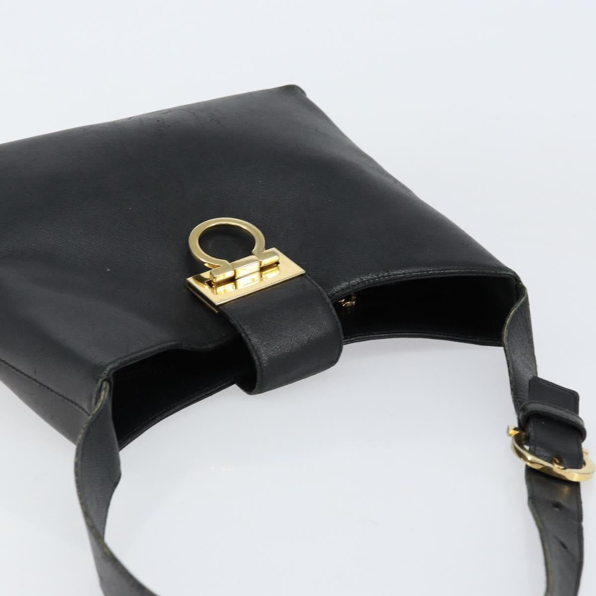 Salvatore Ferragamo Salvatore Ferragamo Gancini Shoulder Bag Leather Black Gold Authentic BA8226