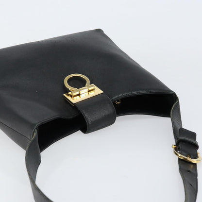 Salvatore Ferragamo Salvatore Ferragamo Gancini Shoulder Bag Leather Black Gold Authentic BA8226