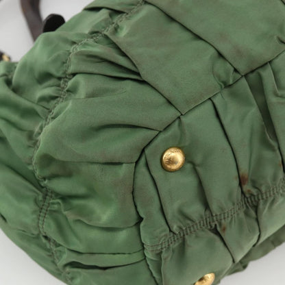 Prada PRADA Hand Bag Nylon 2way Green Gold Authentic YKZ1101
