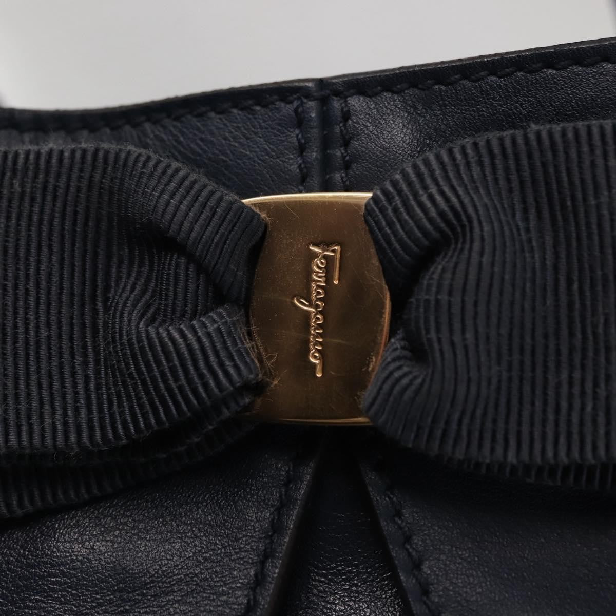 Salvatore Ferragamo Salvatore Ferragamo Vala Tote Bag Leather Navy Gold Authentic 145957