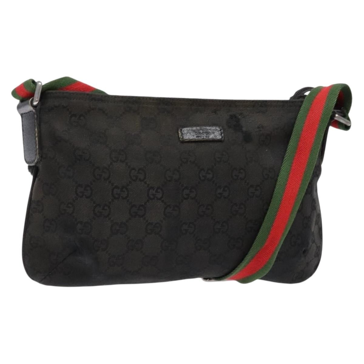 Gucci GUCCI GG Canvas Web Sherry Line Shoulder Bag Black Silver 189749 Authentic bs28637