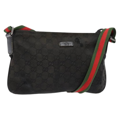 Gucci GUCCI GG Canvas Web Sherry Line Shoulder Bag Black Silver 189749 Authentic bs28637