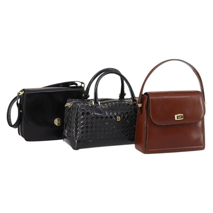 BALLY BALLY Shoulder Bag Leather 3 Set Brown Black Authentic BA4817