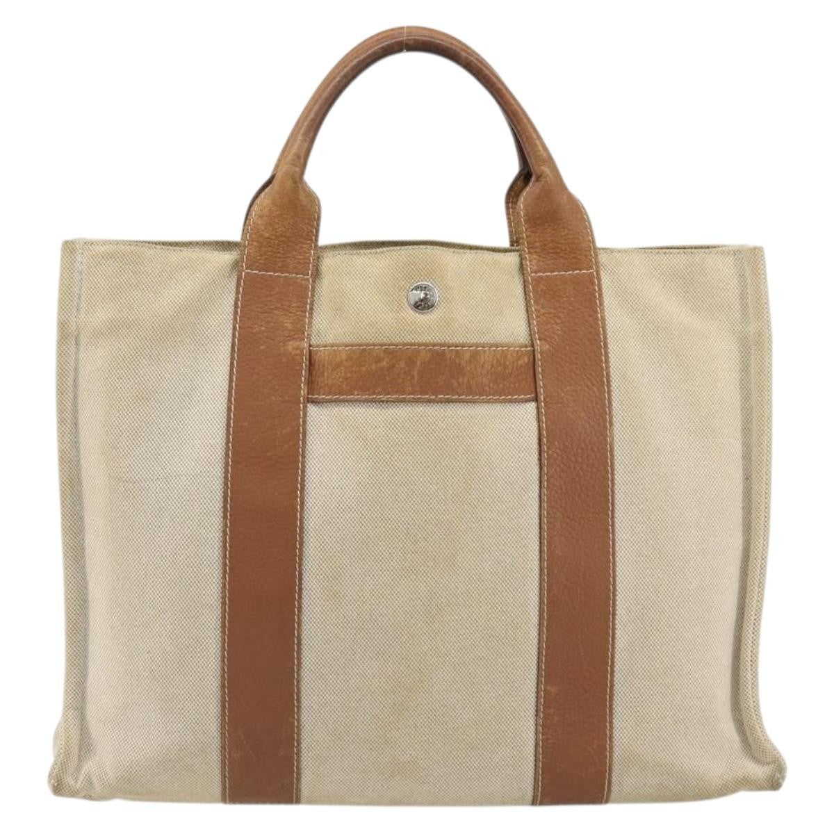 Hermès Hermès HERMES Sac Arne MM Hand Bag Canvas Beige Silver Authentic bs34423