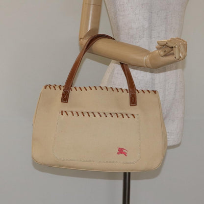 Burberry BURBERRY Blue Label Tote Bag Canvas Beige Silver Authentic bs27139