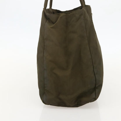 Prada PRADA Hand Bag Nylon Khaki Silver Authentic 175337