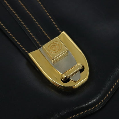 Gucci GUCCI Shoulder Bag Leather Navy Gold Authentic BD2006