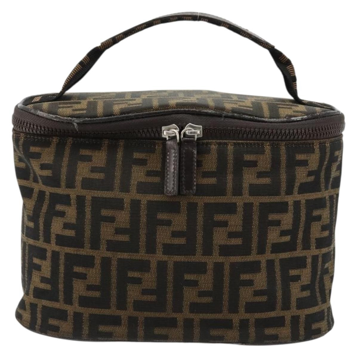 Fendi FENDI Zucca Canvas Vanity Hand Bag Black Brown Authentic 180329