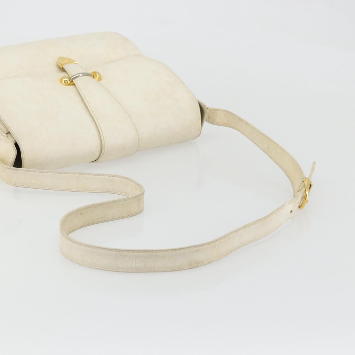 Gucci GUCCI Shoulder Bag Leather White Gold Authentic BAZ692