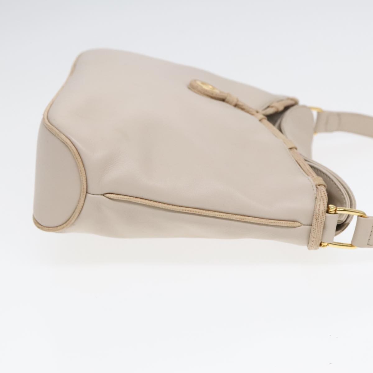 Celine CELINE Horse Carriage Shoulder Bag Leather Beige Gold Authentic 90216