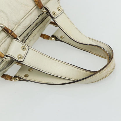 Gucci GUCCI Bamboo Boston Bag Leather White Gold 154376 Authentic ep14116