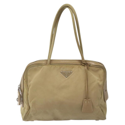 Prada PRADA Hand Bag Nylon Beige Silver Authentic EC680