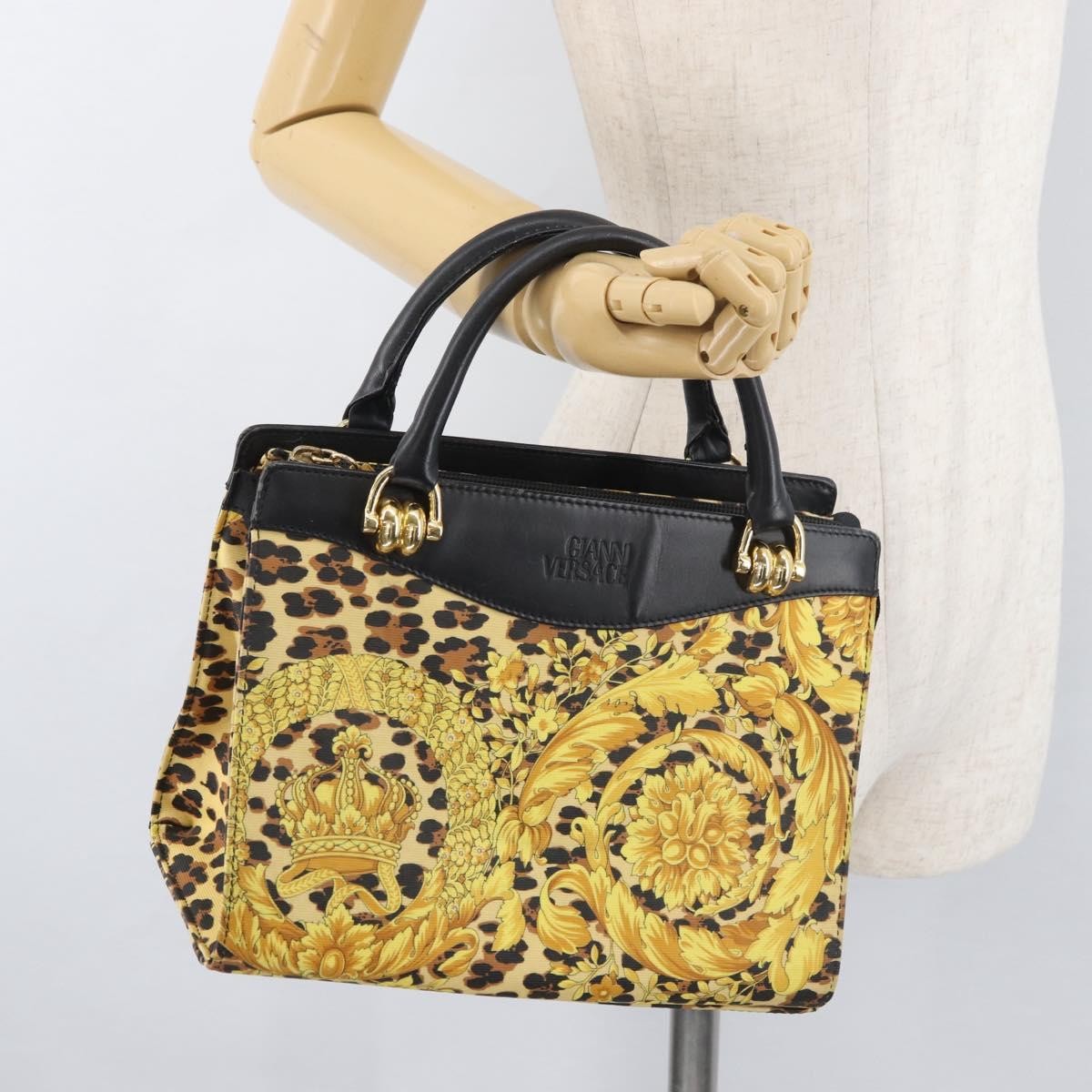 Versace VERSACE Hand Bag PVC Leather Yellow Gold Authentic 177929