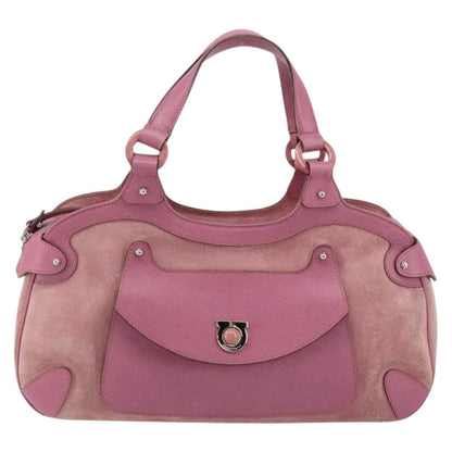 Salvatore Ferragamo Salvatore Ferragamo Gancini Hand Bag Suede Leather Pink Silver Authentic bs30801
