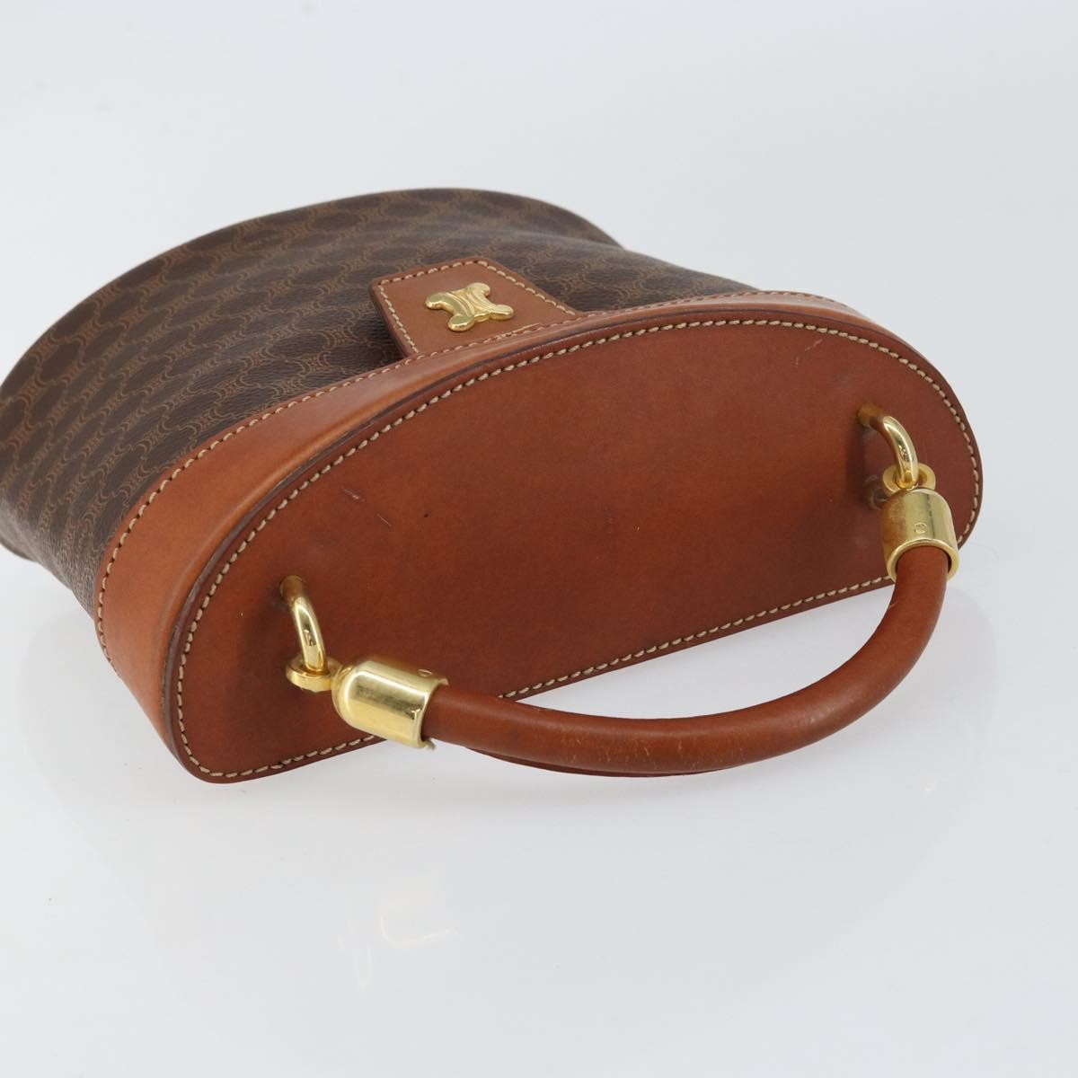 Celine CELINE Macadam Canvas Hand Bag PVC Leather Brown Gold Authentic 153900