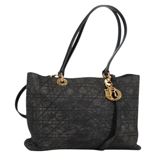 Dior Christian Dior Canage Tote Bag Nylon 2way Black Gold Authentic 140681