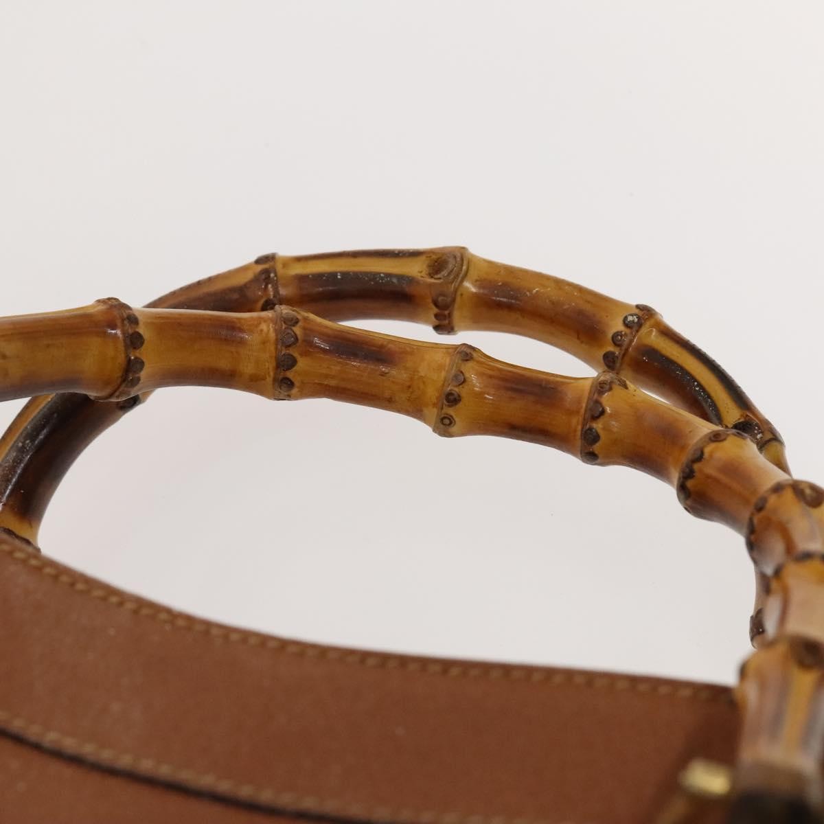 Gucci GUCCI Bamboo Hand Bag Leather Brown Gold Authentic ep9697