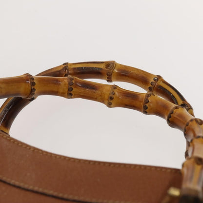 Gucci GUCCI Bamboo Hand Bag Leather Brown Gold Authentic ep9697