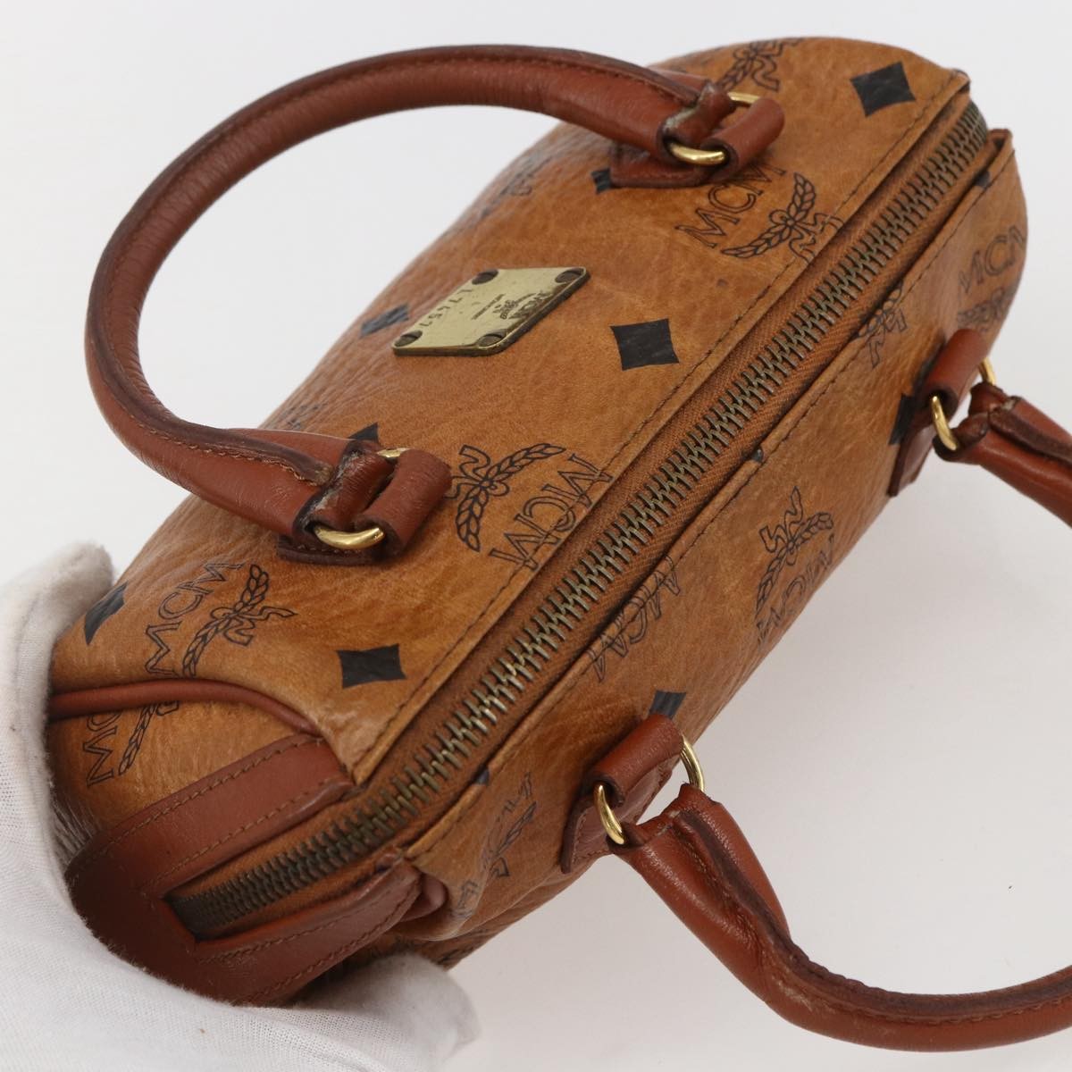 MCM MCM Logogram Vicetos Hand Bag PVC Leather Brown Gold Authentic bs31000