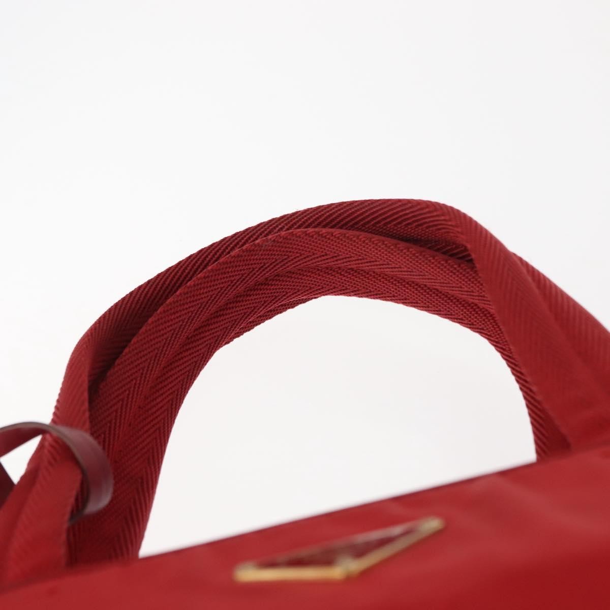 Prada PRADA Hand Bag Nylon Red Gold Authentic ki6141