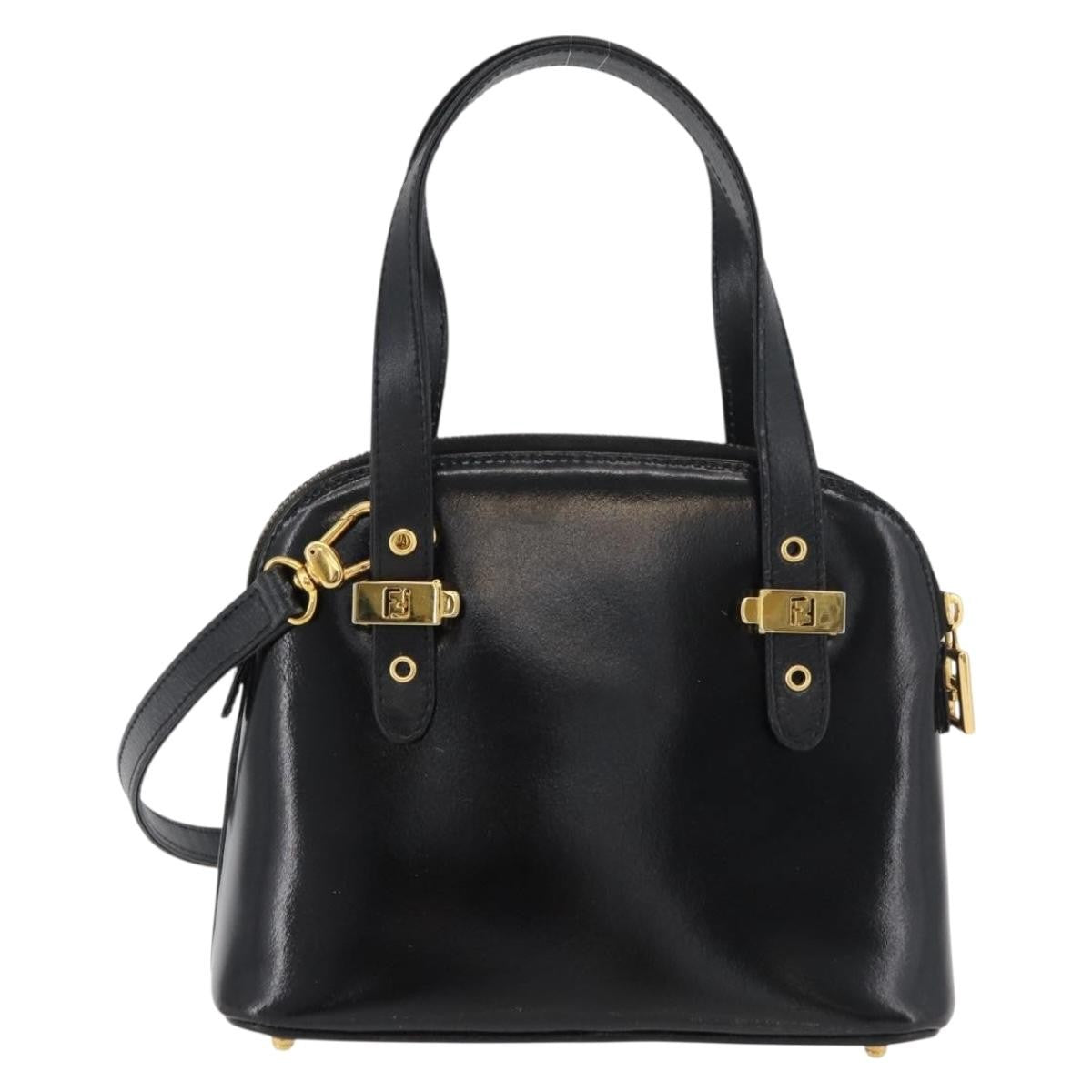 Fendi FENDI Hand Bag Patent leather 2way Black Gold Authentic ti3390