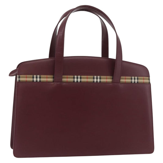 Burberry BURBERRY Hand Bag Leather Bordeaux Silver Authentic 181526