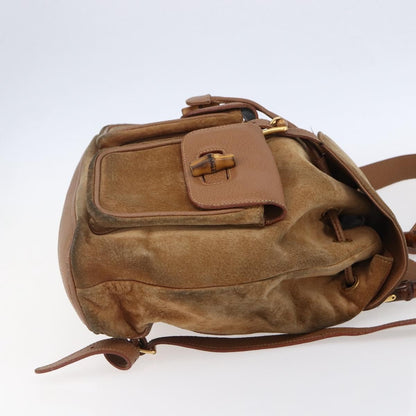 Gucci GUCCI Bamboo Backpack Suede Brown Gold 003 2058 0016 Authentic 148819 Bag