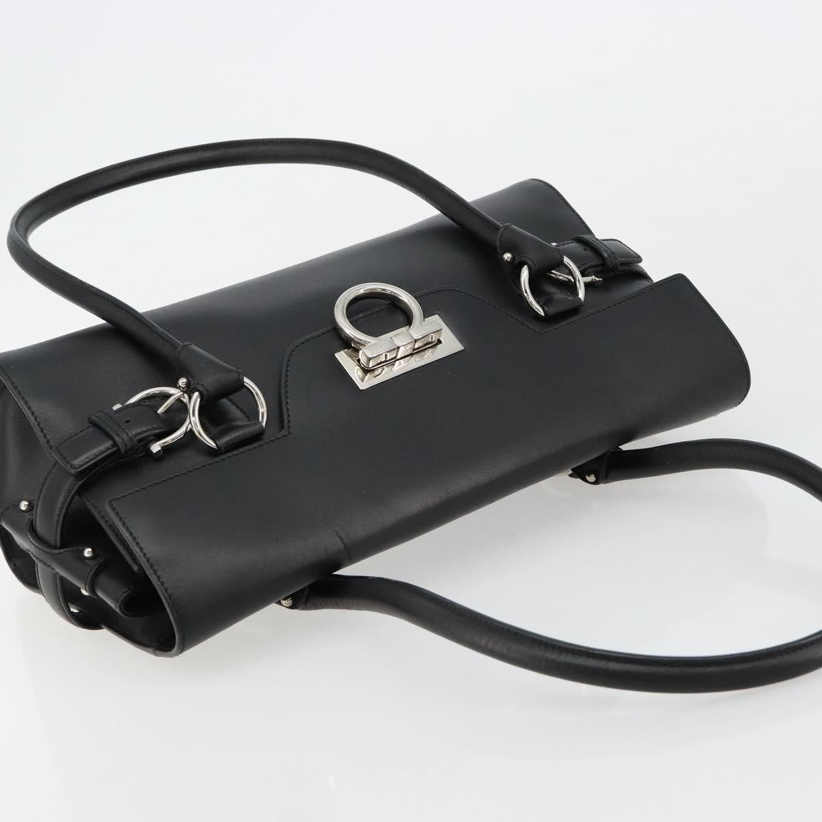 Salvatore Ferragamo Salvatore Ferragamo Gancini Hand Bag Leather Black Silver Authentic 180592