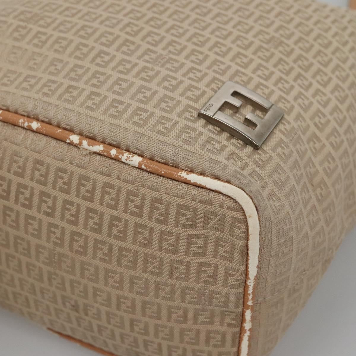 Fendi FENDI Zucchino Canvas Hand Bag Nylon Beige Silver Authentic bs26890