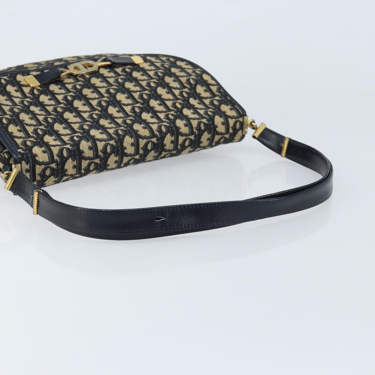 Dior Christian Dior Trotter Canvas Shoulder Bag Navy Gold Authentic gh1790