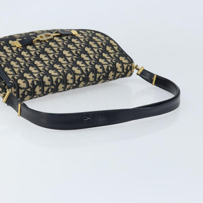 Dior Christian Dior Trotter Canvas Shoulder Bag Navy Gold Authentic gh1790