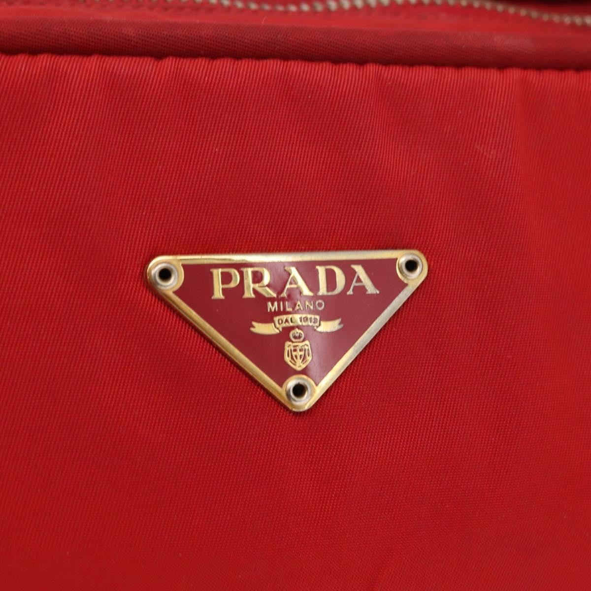 Prada PRADA Hand Bag Nylon Red Gold Authentic ki6141