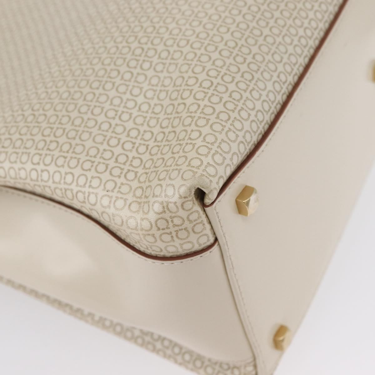 Salvatore Ferragamo Salvatore Ferragamo Gancini Hand Bag Leather 2way Ivory Gold Authentic 172181