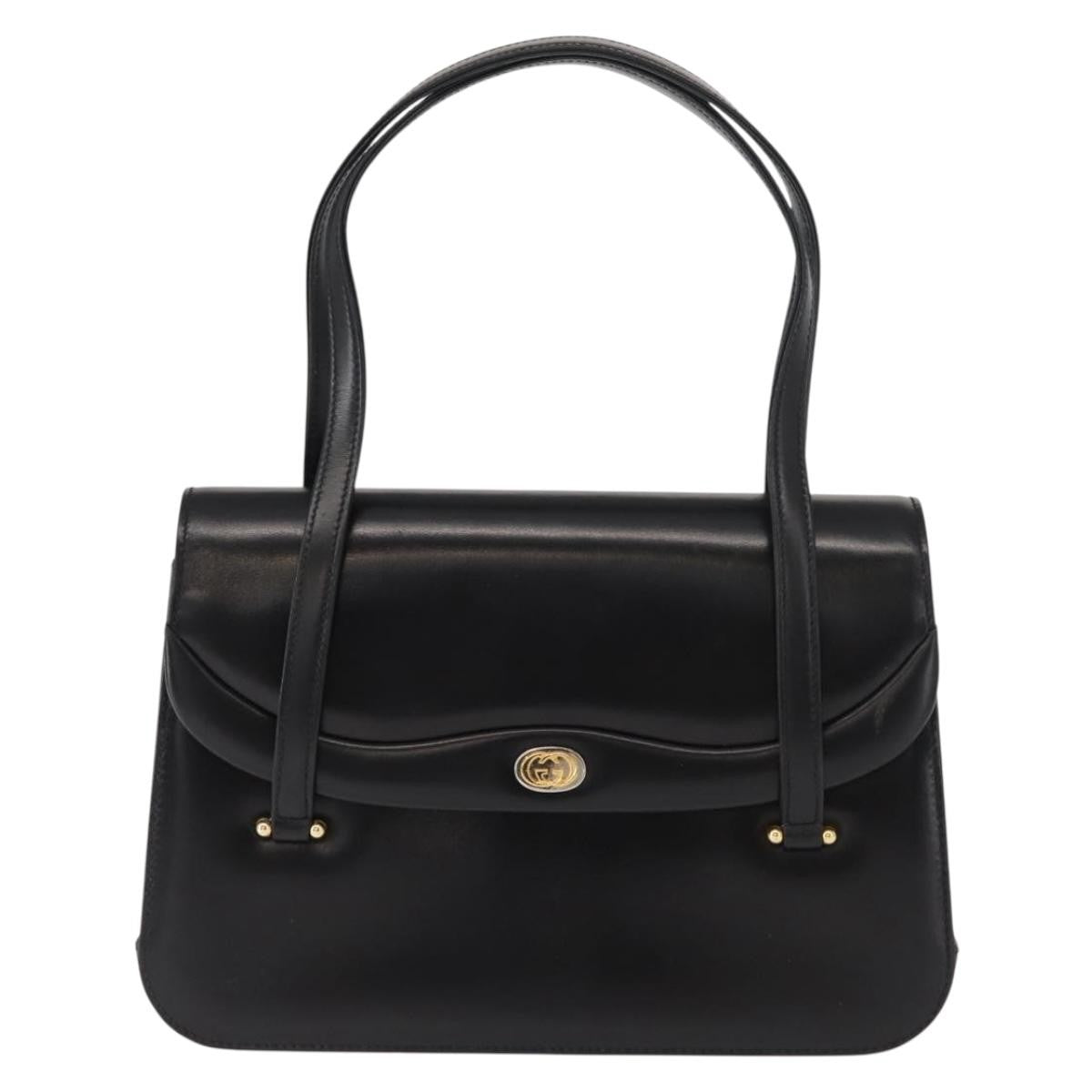 Gucci GUCCI Hand Bag Leather Black Gold Authentic 149354