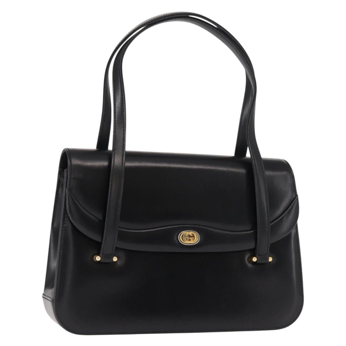Gucci GUCCI Hand Bag Leather Black Gold Authentic 149354