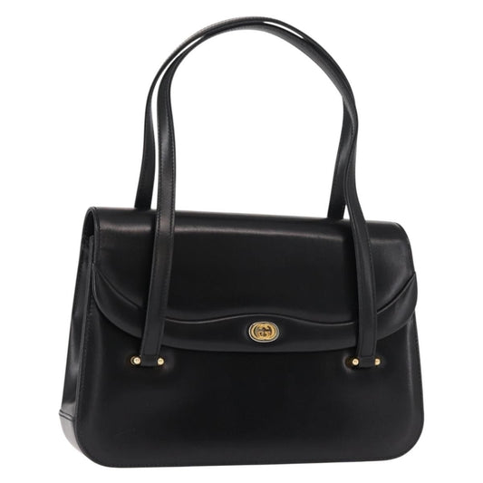Gucci GUCCI Hand Bag Leather Black Gold Authentic 149354