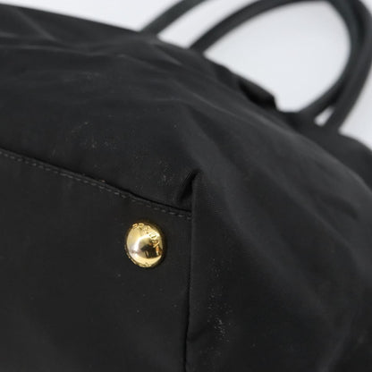 Prada PRADA ribbon Hand Bag Nylon Leather Black Gold Authentic 153236