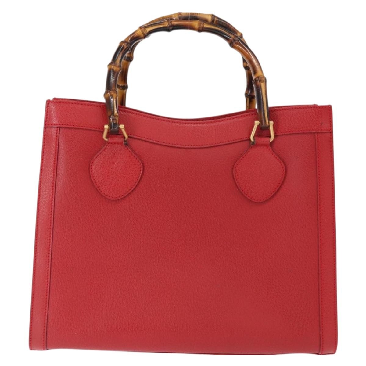 Gucci GUCCI Bamboo Hand Bag Leather Red Gold 002 0260 2615 Authentic ep12137