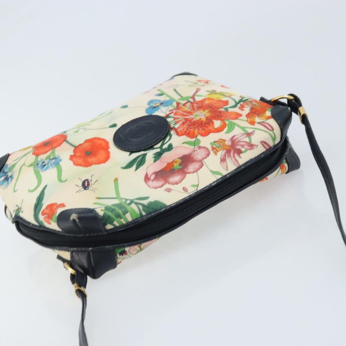 Gucci GUCCI Flora Shoulder Bag Canvas Leather White Gold 007 115 1093 Authentic ep13906