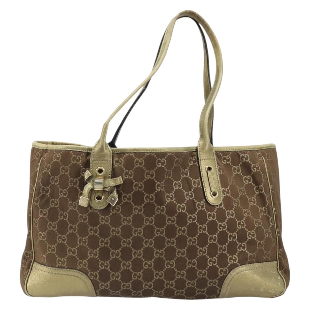 Gucci GUCCI GG Canvas Tote Bag Brown Gold 163805 Authentic LNZ740