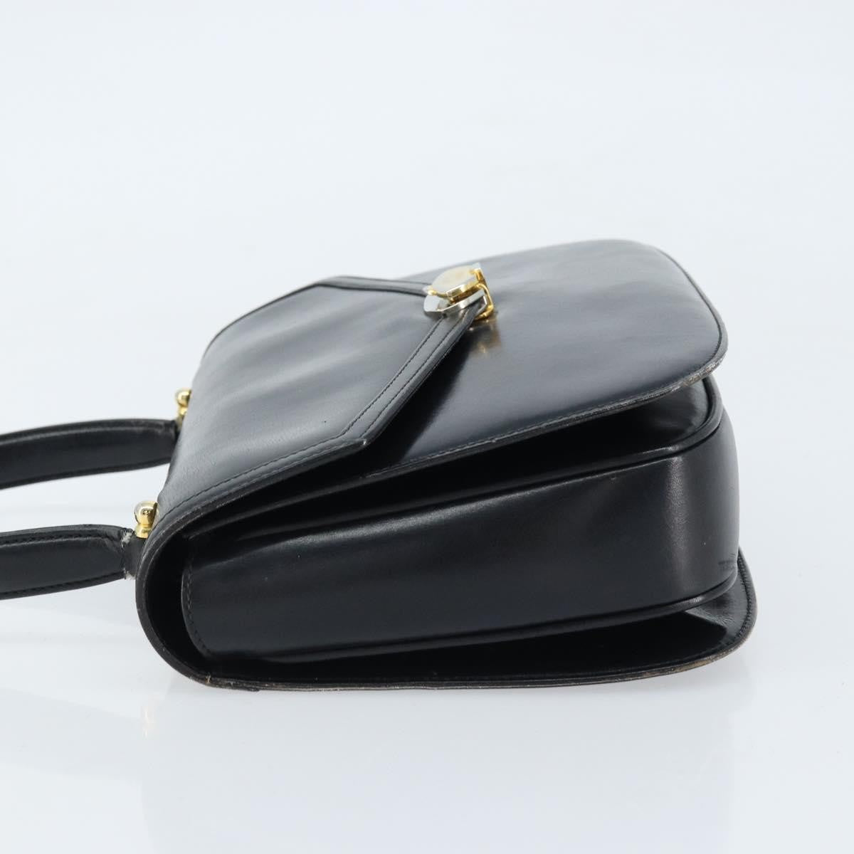 Gucci GUCCI Hand Bag Leather Black Gold Authentic ka2600